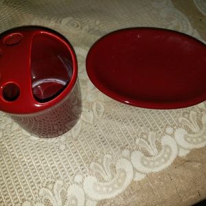 Toothbrush holder and Soap Dish Dish maroon